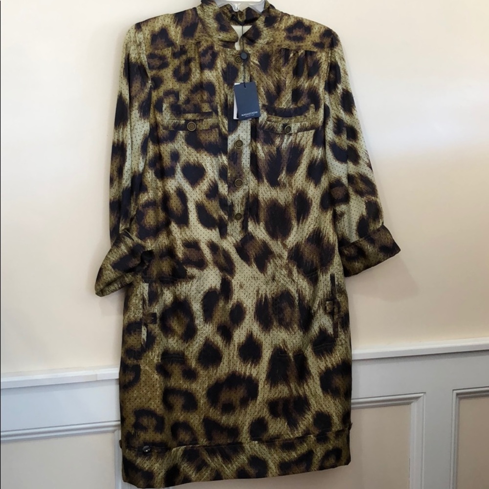 NWT Magaschoni leopard silk shift lined size 10